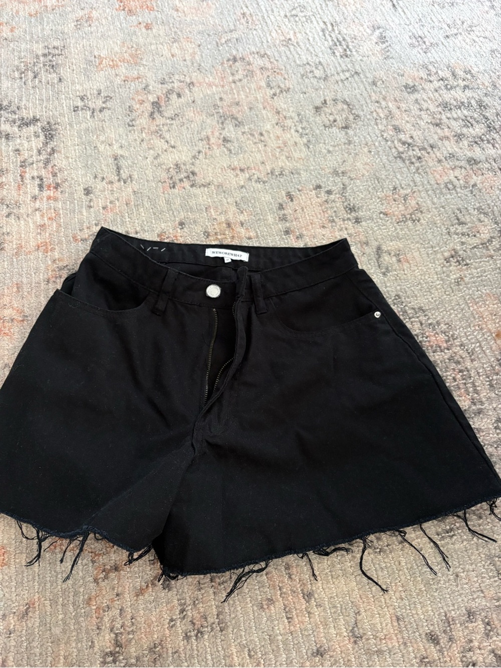 Black weworewhat High-Rise Frayed Hem Women’s Shorts
